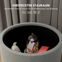 HOMCOM Ronde Opbergpoef met bekleding, linnen, verborgen opbergruimte, omkeerbare deksel, 56 cm x 56 cm x 42 cm, Grijs + Natuurlijk(m-5)