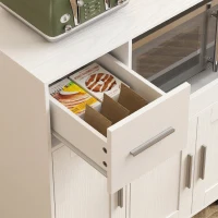 HOMCOM Dulap pentru Cuptorul cu Microunde din Lemn cu Sertar, 2 Dulapuri, Raft Deschis și Raft Reglabil, 80x40x88.7 cm, Alb(m-9)