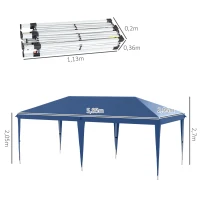Outsunny Carpa Plegable 6x3 m con Altura Ajustable en 3 Niveles Bolsa de Transporte Anti-UV y Marco de Acero Azul(m-3)
