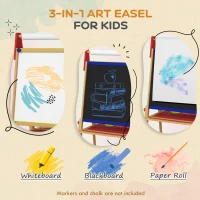 AIYAPLAY 3-in-1 Wooden Kids Easel with Paper Roll, Whiteboard, Chalkboard, Painting Accessories(m-4)