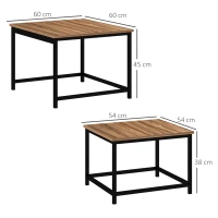 HOMCOM Set van 2 bijzettafels, industrieel design, zwart stalen frame, tafelblad met houteffect(m-3)