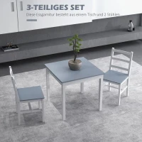 HOMCOM Eethoek voor 2 personen, 2 stoelen, 1 tafel, grenenhout, wit+grijs(m-4)