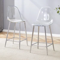 Lot de 2 tabourets de bar transparents, design moderne et aérien, 51x45x102 cm, Argenté(m-4)