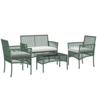 Outsunny Ensemble salon de jardin 4 pièces canapé 2 places 2 fauteuils 1 table basse plateau verre trempé(m-10)