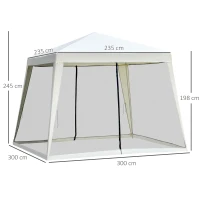 Outsunny Tuinpaviljoen paviljoen partytent tuintent met muggengaas beige 3 x 3 m(m-3)