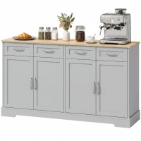 HOMCOM Sideboard Buffet Cabinet, 140 cm Kitchen Storage Cabinet with 4 Drawers, 4 Doors and 2 Adjustable Shelves, Grey(m-15)