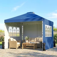 Outsunny Pop Up Gazebo Waterproof Height Adjustable Canopy with 3 Sidewalls Wheeled Bag for Parties 3 x 3 m Dark Blue(m-10)