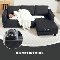 HOMCOM Hoekbank, L-vormige 3-zitsbank met Chaise Longue, Houtconstructie, 8 Poten, Corduroy Stof, Schuimstofbekleding, Grijs(m-7)