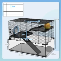 PawHut Cage hamster cage rongeur 3 niveaux avec roue rampes maisonnette abreuvoir mangeoire 76,5L x 48,5l x 54,5H cm noir(m-3)