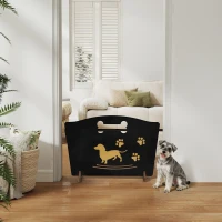 PawHut Wooden Dog Stopper, Dog Barrier with Support Feet, for Stair, Patio, Very Easy Setup, Black, 75 x 51 cm(m-10)