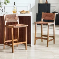 Lot de 2 tabourets de bar, charme maison de campagne, cadre en bois massif, 44x42x89 cm, Noyer(m-1)