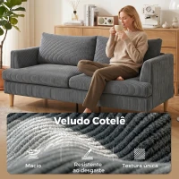HOMCOM Sofá de 3 Lugares Revestido em Veludo Almofadas Espessas com Molas Assento Largo 2 Almofadas 188x80x86 cm Cinzento Escuro(m-5)