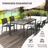 Outsunny Tuinmeubelset, tuinset, 1 tafel, 4 stoelen, 150 x 87 x 72 cm, Grijs(m-6)