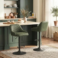HOMCOM Bar Stools Adjustable Swivel Kitchen Chairs with Backrest Set of 2 for Kitchen Island Dark Green(m-8)