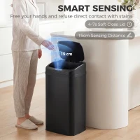 HOMCOM 48L Galvanised Steel Sensor Bin - Black(m-4)