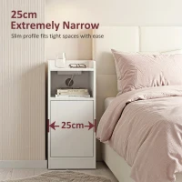 HOMCOM Slim Bedside Table Set of 2 with Charging Station, Narrow Bedside Cabinet with Adjustable Shelf, White(m-4)
