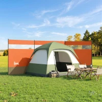 Outsunny Camping Windbreaker with Clear Windows, Carry Bag and Steel Poles, for Beach Caravan Campervan, 440 x 140cm, Orange(m-2)