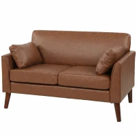 HOMCOM 2 Seater Sofa, 132 cm Modern Small Sofa with Solid Wood Legs and 2 Pillows for Small Space, Brown(m-14)