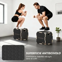 SPORTNOW Plyo Box in Legno 3 in 1, Box Pliometrico per Salti Antiscivolo con Maniglie per Allenamento in Casa Palestra, 41x36x31 cm, Nero(m-6)