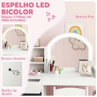 AIYAPLAY Toucador Infantil com Banqueta e Espelho com Luzes LED 1 Gaveta, Armário e 5 Prateleiras Branco(m-5)
