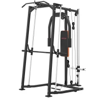 SPORTNOW 3-in-1 Smith Machine with Dual Cable Pulley System, Chest Press Station, 17-Level Squat Rack and Barbell Bar(m-19)