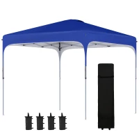 Outsunny Tenda Dobrável 2,5x2,5x2,68cm Tenda de Jardim com Proteção UV 50+ Altura Ajustável com 4 Bolsas de Areia e Bolsa de Transporte para Acampamento Festas Pátio Azul(m-12)