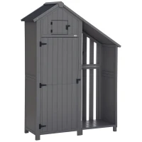Outsunny tuinhuis gereedschapshuis gereedschapsschuur met opslagruimte voor brandhout gereedschapsschuur met 3 planken, grijs,130 x 54,5 x 180 cm(m-11)