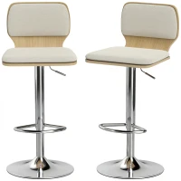 HOMCOM Conjunto de 2 Bancos de Bar Giratórios com Altura Ajustável Estofados em Tecido Tipo Linho com Base em Aço 41x47,5x81-102 cm  Bege(m-11)