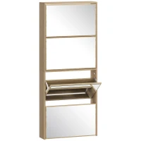 HOMCOM Sapateira Estreita com Espelho 4 Portas Abatíveis para 12 Pares de Sapatos para Espaços Reduzidos 63x17x146 cm Madeira(m-1)