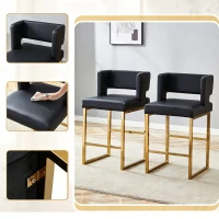 Lot de 2 tabourets de bar nordiques, design carré moderne, imperméable et facile à nettoyer, 48x53.3x91.4 cm, Noir+Doré(m-7)