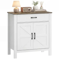 HOMCOM Buffet salon, meuble de rangement avec 2 portes de grange, tiroir et étagère réglable, 77x39,3x81,5cm, blanc et marron(m-12)