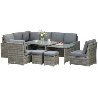 Outsunny Seven-Piece Rattan Garden Sofa Set, with Expanding Table - Grey(m-1)