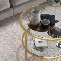 HOMCOM Bijzettafel, Hedendaags Ontwerp, 2 Etages, Ø60x43H cm, in Goudkleur(m-9)