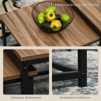 HOMCOM Set van 2 bijzettafels, industrieel design, zwart stalen frame, tafelblad met houteffect(m-5)