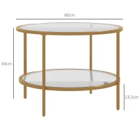HOMCOM Bijzettafel, Hedendaags Ontwerp, 2 Etages, Ø60x43H cm, in Goudkleur(m-3)
