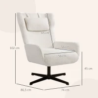 HOMCOM Accentstoel, Polsterfauteuil met fleece-bekleding, Draaivoet, Metalen frame, Crème(m-3)