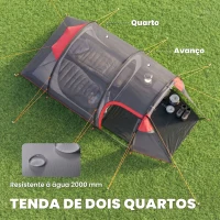 Outsunny Tenda de Campismo para 2-3 Pessoas Dobrável à Prova d'Agua e à Prova de UV 20+ com Vestíbulo 426x206x154 cm Cinza Escuro(m-4)