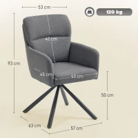 HOMCOM Gevoerde Eetkamerstoel, Keukenstoel met Dikke Bekleding, Armleuningen, Metaalvoeten, Grijs(m-3)