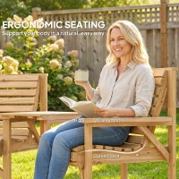 Outsunny Wooden Garden Furniture Set , 1 Chair, 1 Bench and Detachable Table, Natural Wood Finish(m-6)