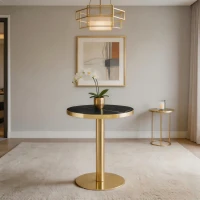 Table d'appoint ronde moderne, stabilité optimale et un gain de place, 59.5x59.5x73.5 cm, Noir+Or(m-5)