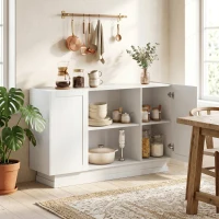 HOMCOM Sideboard Buffet Cabinet, 133 cm Storage Cabinet with 2 Open Shelves, 2 Cupboards and Soft Close Doors, White(m-7)