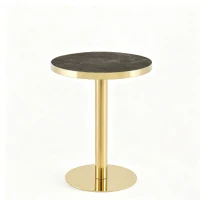 Table d'appoint ronde moderne, stabilité optimale et un gain de place, 59.5x59.5x73.5 cm, Gris+Or(m-2)