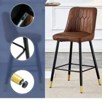 Lot de 2 tabourets de bar hauteur, design moderne et confortable, dossier incurvé et repose-pieds, 42x45x100 cm, Marron+Noir(m-7)
