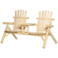 Outsunny Tuinbankcombinatie voor 2 personen, met geïntegreerde tafel, natuurlijk hout, 157 x 88 x 103 cm(m-10)