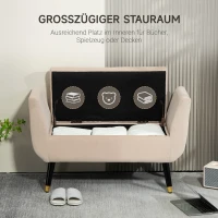 HOMCOM Opslagbank met Armleuningen, Fluweelachtig Polyester, Rubberhout, 107 x 42 x 65 cm, Beige(m-4)