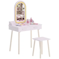 AIYAPLAY inder Schminktisch Set 2 in 1 Frisiertisch Schreibtisch mit Hocker LED-Spiegel in 3 Lichtfarben 2 Schublade 3-8 Jahre(m-12)