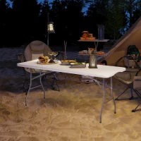 Outsunny Table pliante en HDPE table de camping pliante extérieur avec poignée couvre-pieds antidérapants 180 x 74 x 74 cm, blanc(m-10)