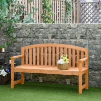 Outsunny Banco de Jardim de 3 Lugares Banco de Ripas de Madeira com Encosto Apoio para os Braços Terraço Varanda Exterior Carga 320kg 140x50x85cm Natural(m-10)