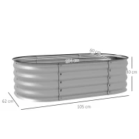 Outsunny Houten plantenbak, modulair verhoogd bed, beschermde randen, bodemloos ontwerp, 105 x 62 x 30 cm, zilver(m-3)