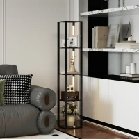HOMCOM Lampadaire avec Étagères à 4 Niveaux LED Dimmable avec Variateur d'Intensité et Interrupteur au Pied pour Salon Chambre et Bureau MDF Plastique Noir(m-10)